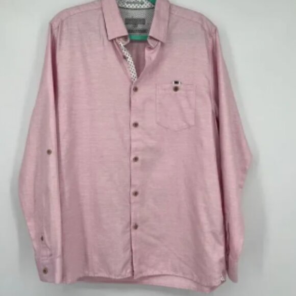 Ted Baker Mens Button Down Shirt top Pink Linen Cotton Blend Dress Casual - Picture 1 of 8
